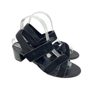 Aquatalia Cameo Block Heel Sandals Strappy Perforated Leather‎ Black Size US 8.5